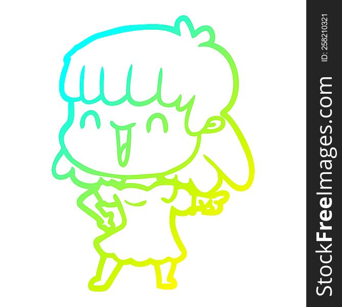 cold gradient line drawing of a cartoon woman