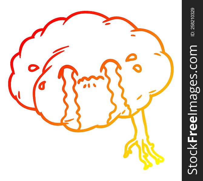 warm gradient line drawing of a cartoon brain with headache