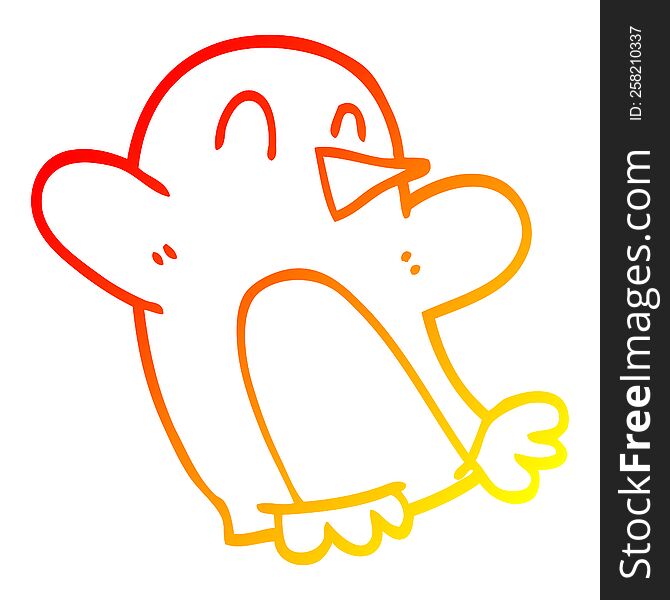warm gradient line drawing of a cartoon christmas penguin