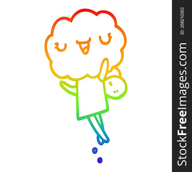 rainbow gradient line drawing of a cute cartoon cloud head creature