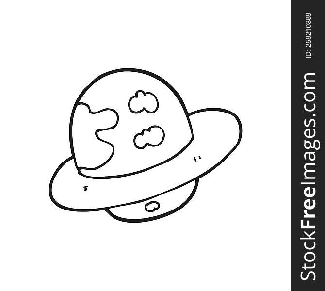 freehand drawn black and white cartoon planet