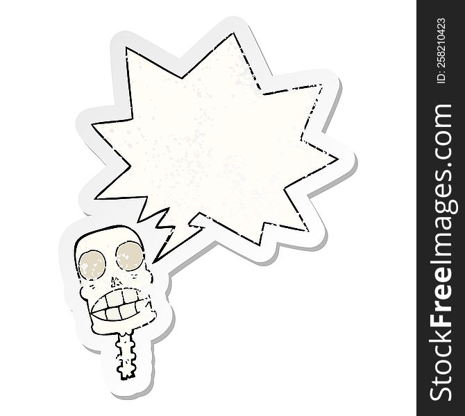 Cartoon Spooky Skull And Speech Bubble Distressed Sticker