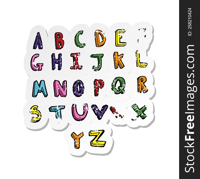 Retro Distressed Sticker Of A Cartoon Alphabet