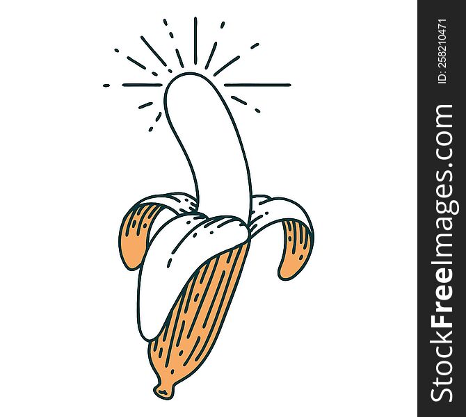 illustration of a traditional tattoo style peeled banana