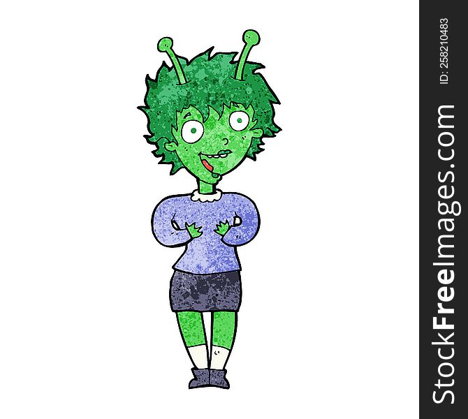 cartoon happy alien woman. cartoon happy alien woman