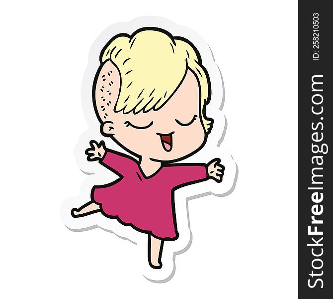 sticker of a happy cartoon girl dancing