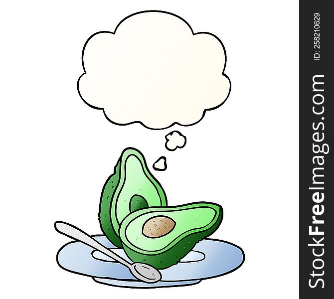 cartoon avocado with thought bubble in smooth gradient style