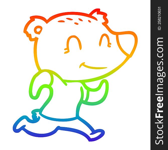 Rainbow Gradient Line Drawing Healthy Runnning Bear Cartoon