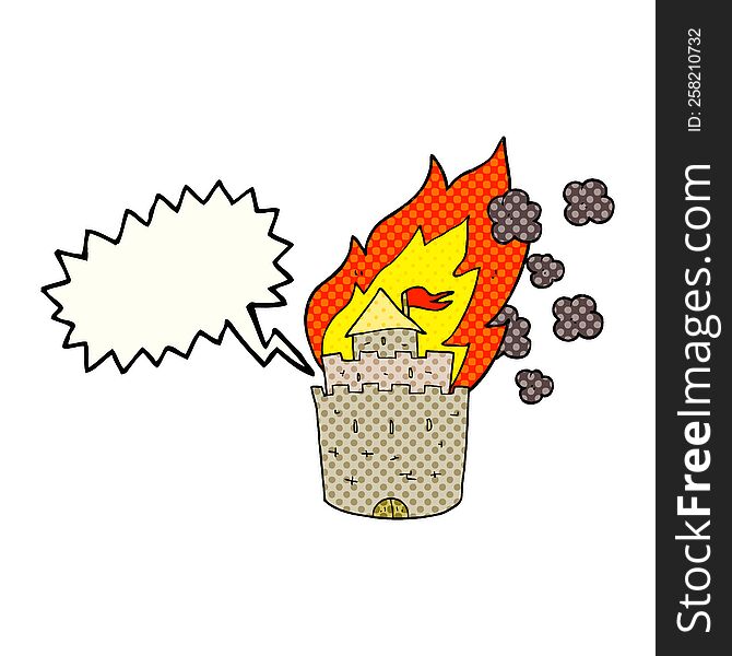 freehand drawn comic book speech bubble cartoon burning castle