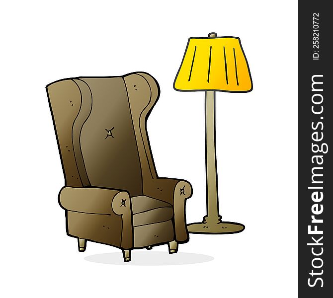 freehand drawn cartoon lamp and old chair