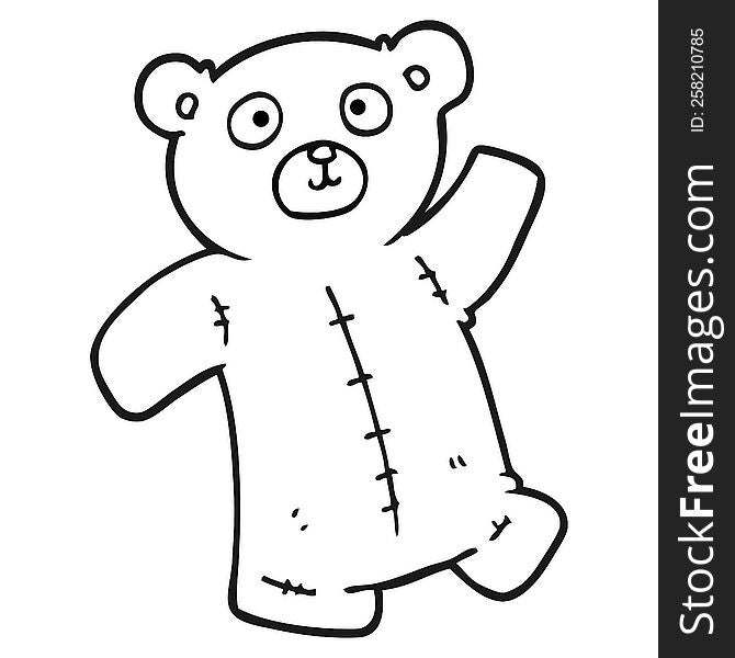 freehand drawn black and white cartoon teddy bear