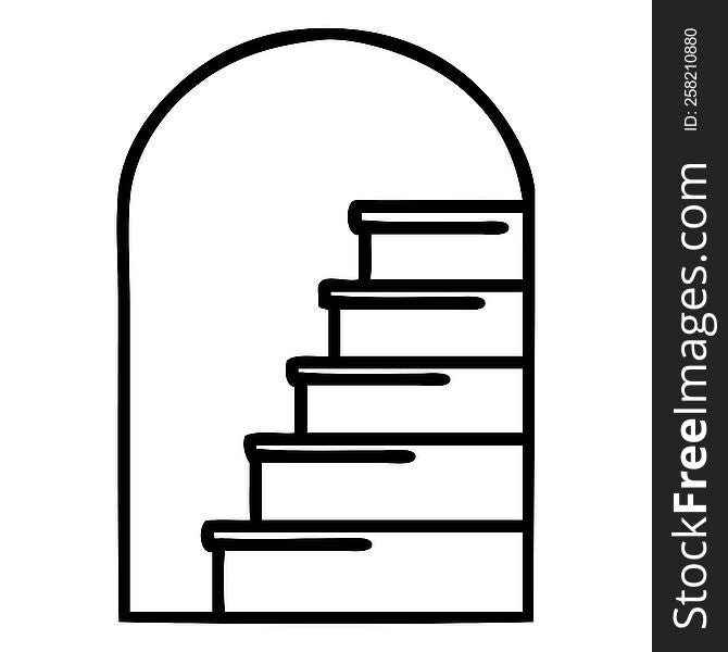 tattoo in black line style of a doorway to steps. tattoo in black line style of a doorway to steps