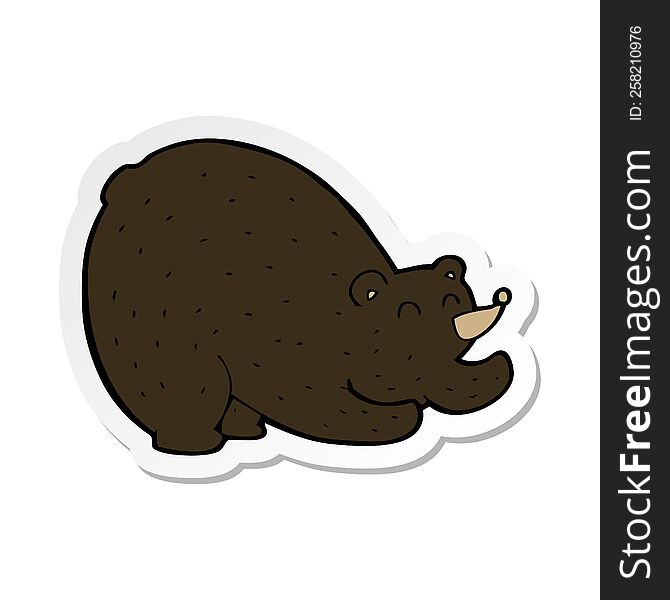 sticker of a cartoon stretching black bear