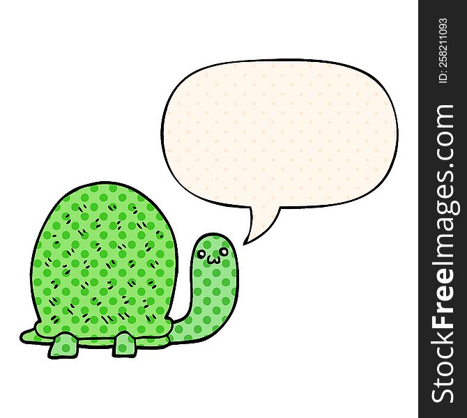 Cute Cartoon Turtle And Speech Bubble In Comic Book Style