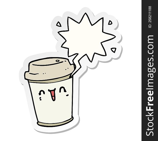 Cartoon Take Out Coffee And Speech Bubble Sticker