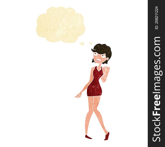 Cartoon Woman In Cocktail Dress With Thought Bubble