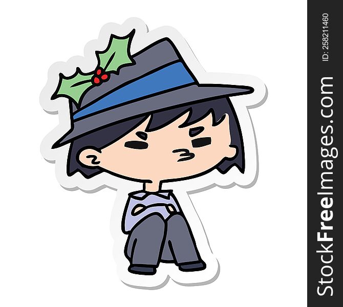 Christmas Sticker Cartoon Of Kawaii Boy