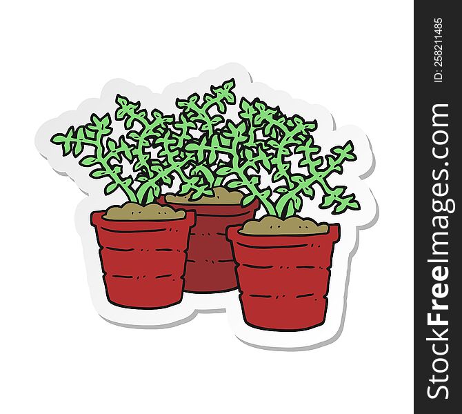 Sticker Of A Cartoon Potted Plants