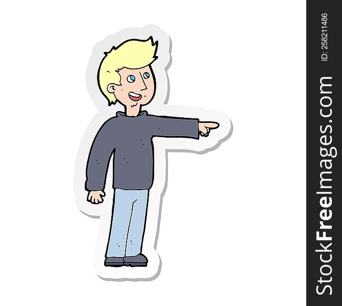 sticker of a cartoon happy man pointing and laughing