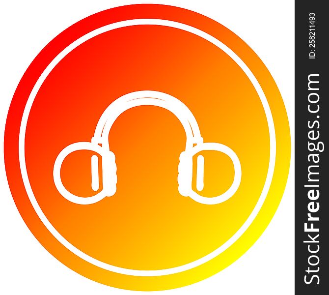 music headphones circular icon with warm gradient finish. music headphones circular icon with warm gradient finish