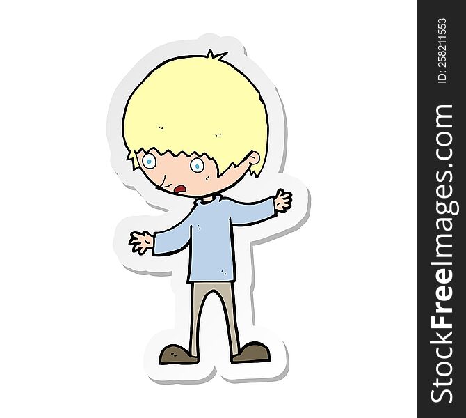 Sticker Of A Cartoon Boy With Outstretched Arms