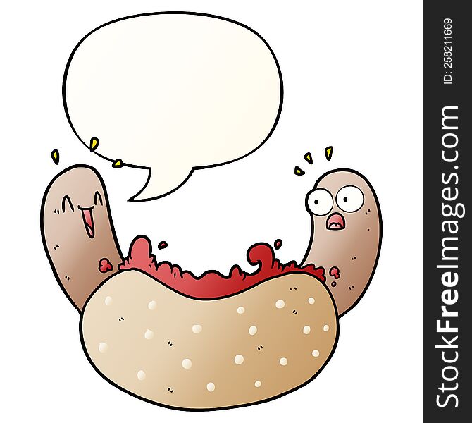 cartoon hotdog with speech bubble in smooth gradient style