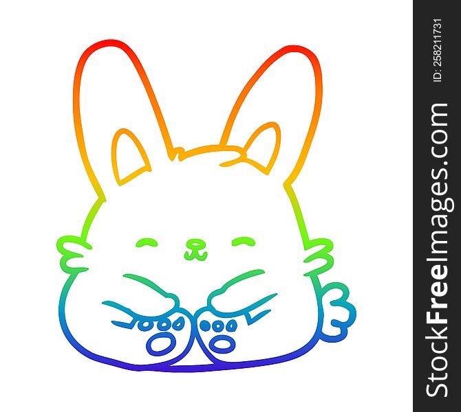 rainbow gradient line drawing of a cute bunny rabbit