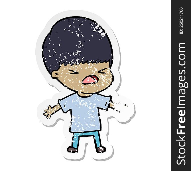 Distressed Sticker Of A Cartoon Stressed Man