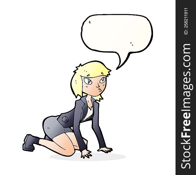 Cartoon Woman On Hands And Knees With Speech Bubble