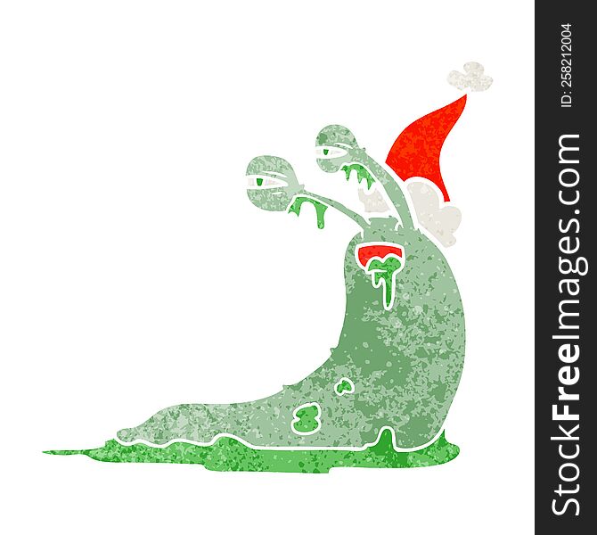 Gross Retro Cartoon Of A Slug Wearing Santa Hat
