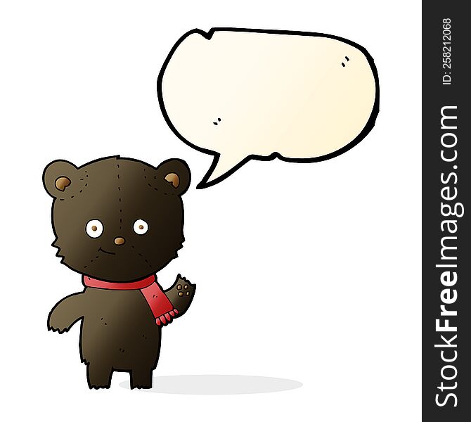 Cartoon Black Bear Waving With Speech Bubble