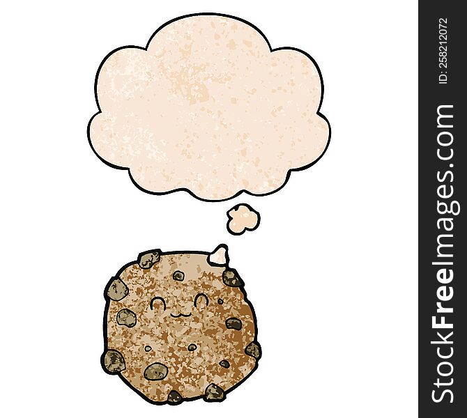 cartoon biscuit with thought bubble in grunge texture style. cartoon biscuit with thought bubble in grunge texture style