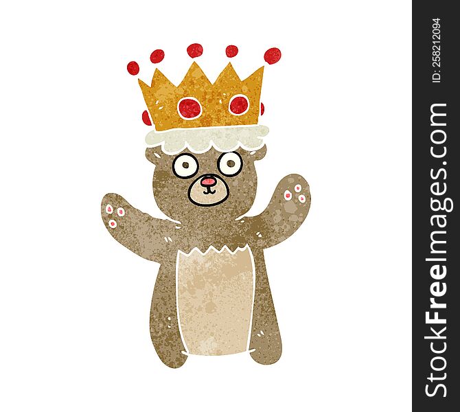 Retro Cartoon Teddy Bear Wearing Crown