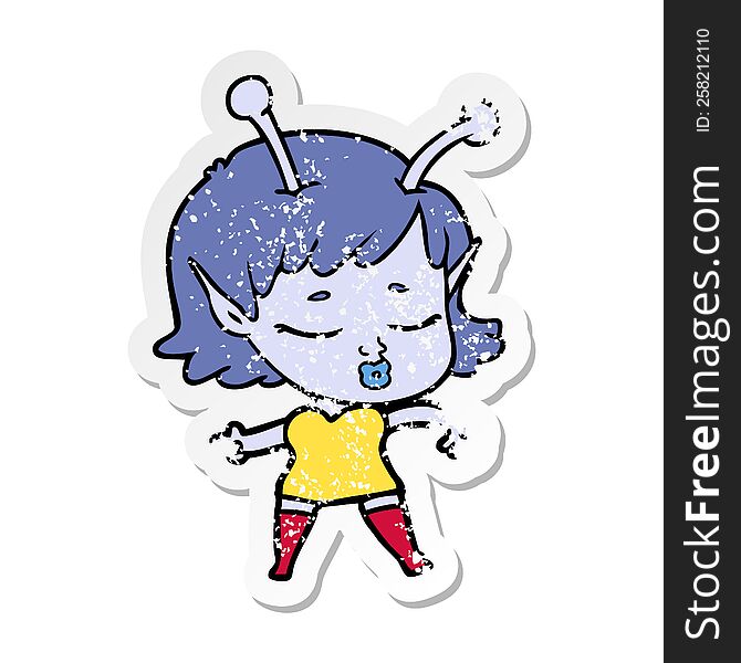 Distressed Sticker Of A Cartoon Alien Girl