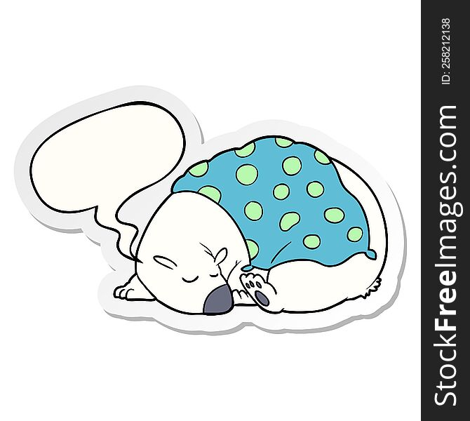 cartoon polar bear sleeping with speech bubble sticker