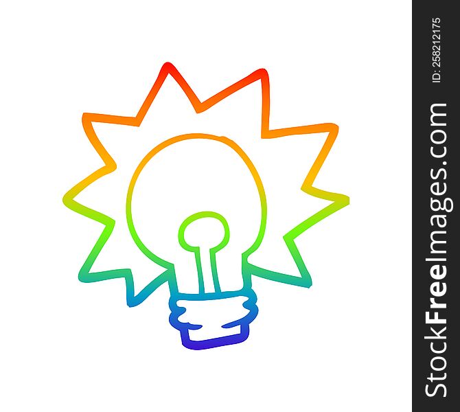 rainbow gradient line drawing of a cartoon shining light bulb