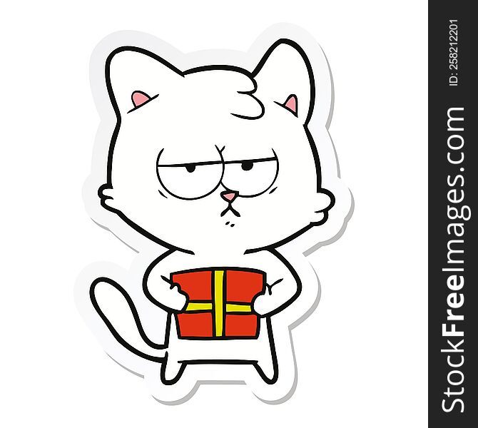 Sticker Of A Bored Cartoon Cat