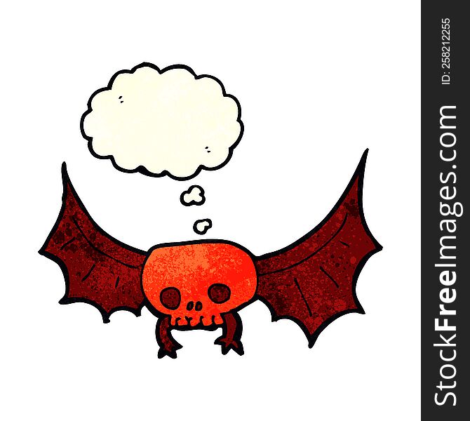 cartoon spooky skull bat with thought bubble