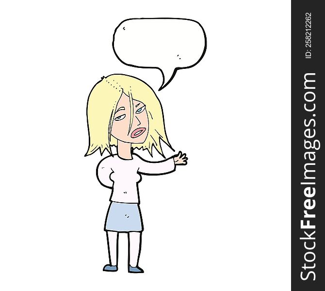 cartoon unhappy woman with speech bubble