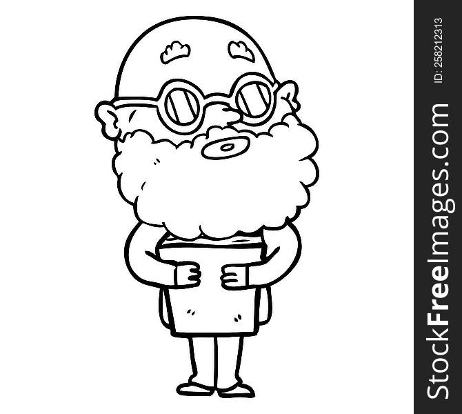 cartoon curious man with beard and glasses. cartoon curious man with beard and glasses