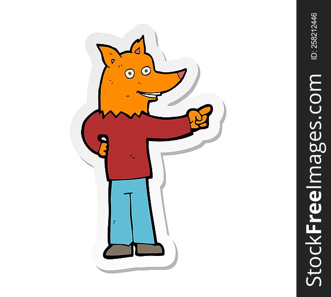 sticker of a cartoon fox man pointing