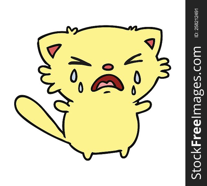 freehand drawn cartoon of cute kawaii crying cat