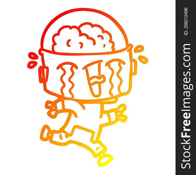 Warm Gradient Line Drawing Cartoon Crying Robot Running
