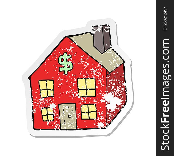 Retro Distressed Sticker Of A Cartoon Housing Market