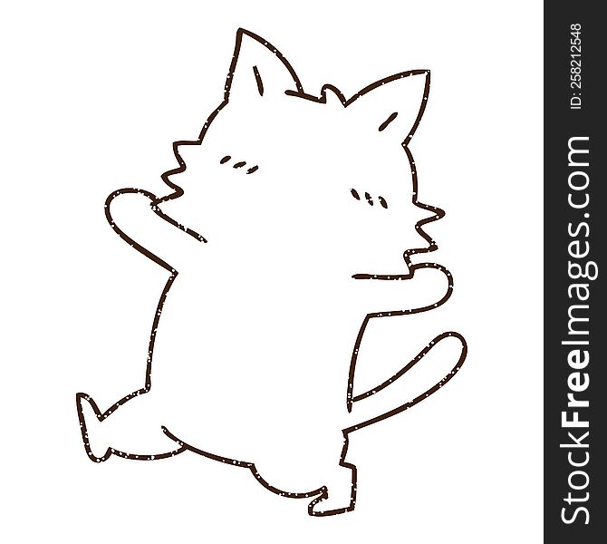 Dancing Cat Charcoal Drawing