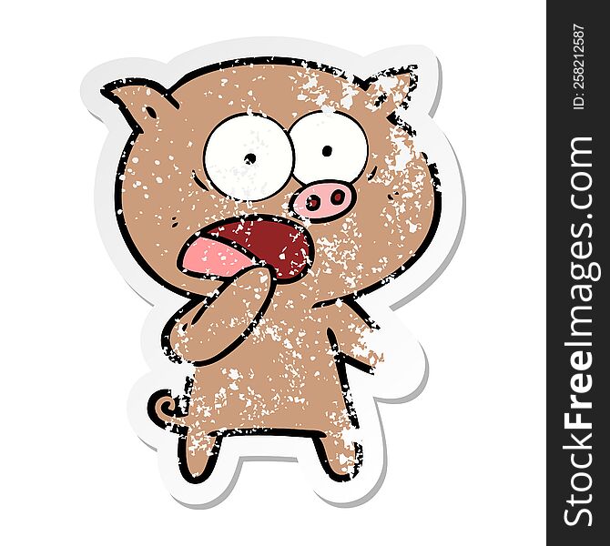 Distressed Sticker Of A Shocked Pig Cartoon