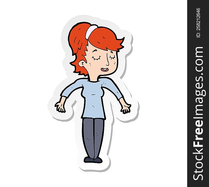Sticker Of A Cartoon Friendly Woman Shrugging Shoulders
