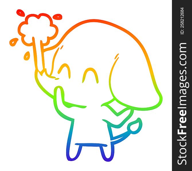 rainbow gradient line drawing of a cute cartoon elephant spouting water