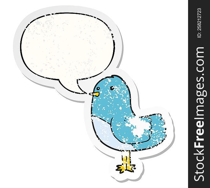 cartoon bird and speech bubble distressed sticker