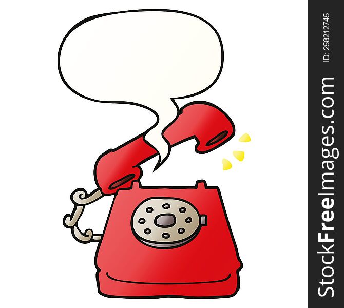 cartoon ringing telephone with speech bubble in smooth gradient style